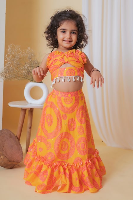 Girls Crop Top With Lehenga I Embroidered Readymade Blouse I Suitable For  Girls 2 To 8 Years(7 - 8 Years)(Rama-Pink)