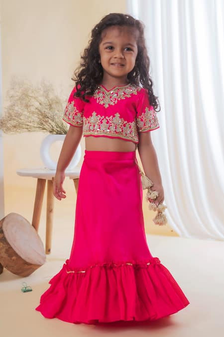 Buy Girl's Pink And White Ready To Wear Lehenga With Blouse Online -  KARMAPLACE — Karmaplace