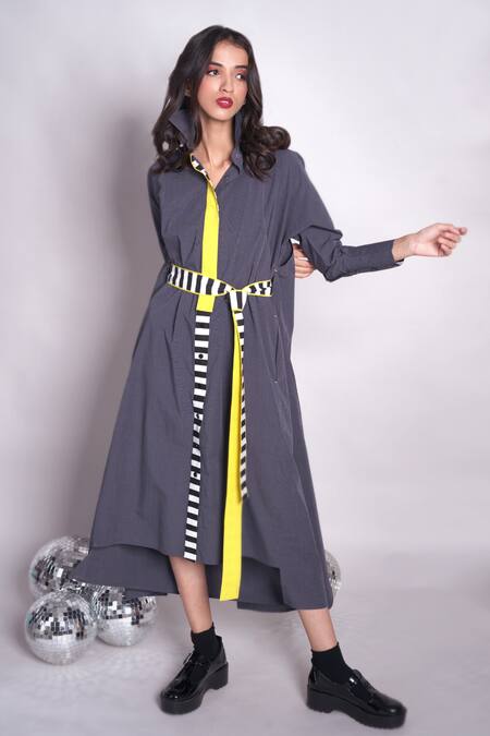 Chillosophy Grey Chambray Plain Shirt Collar Jeniffer Midi Dress Online at Aza Fashions Chillosophy_Grey Chambray Plain Shirt Collar Jeniffer Midi Dress _Online_at_Aza_Fashions