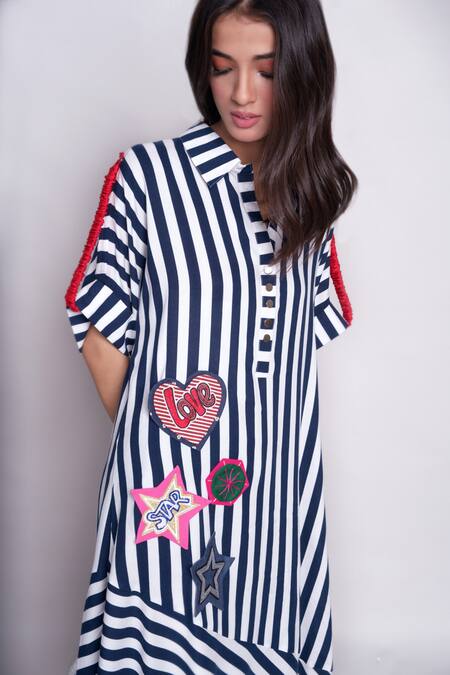 Buy_Chillosophy_White Modal Spread Collar Rihanna Stripe Pattern Kaftan Tunic _Online_at_Aza_Fashions