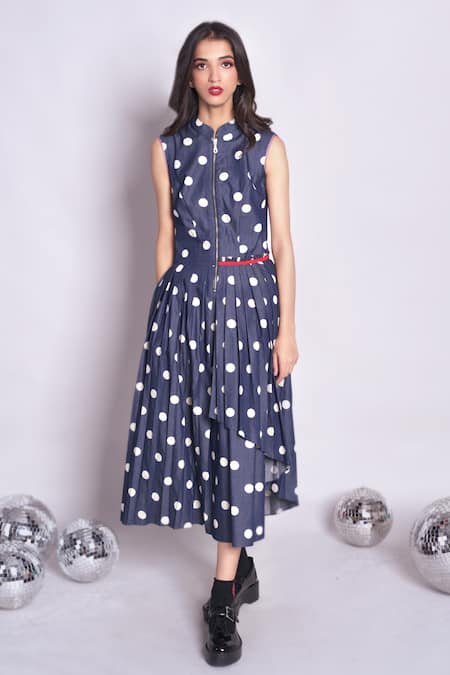 Buy online Dark Blue Polka Dots A-line Dress from western wear for Women by  I Khodal Trading for ₹320 at 73% off | 2024 Limeroad.com