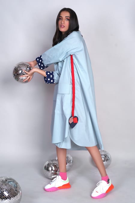 Chillosophy_Blue Poplin Plain Shirt Collar Alicia Dress _Online_at_Aza_Fashions