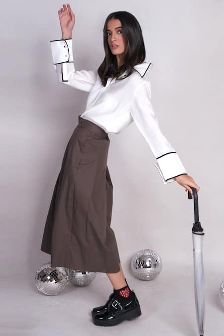 Chillosophy_White Viscose Plain Shirt Collar Tori Front Button _Online_at_Aza_Fashions