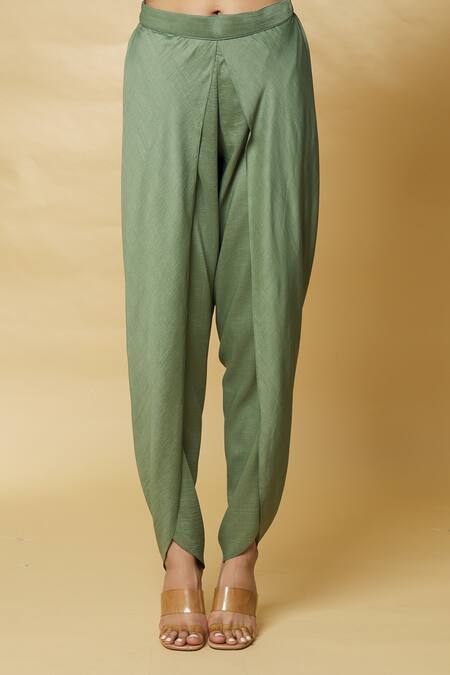 Aakaar_Green Cotton Silk Sequin Spread Collar Tunic And Draped Pant Set_at_Aza_Fashions