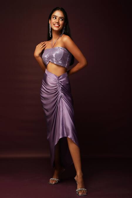 Ranng Label Halter Neck Bralette & Dhoti Skirt Set 