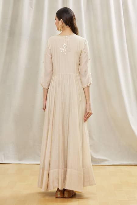 Shop Oshi By Shikha Beige Dupatta Pure Silk Organza, Kurta And Pant Cotton Embroidered Anarkali Set at Aza Fashions Shop_Oshi By Shikha_Beige Dupatta Pure Silk Organza, Kurta And Pant Cotton Embroidered Anarkali Set _at_Aza_Fashions