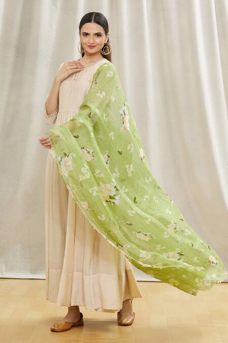 Buy Oshi By Shikha Beige Dupatta Pure Silk Organza, Kurta And Pant Cotton Embroidered Anarkali Set Online at Aza Fashions Buy_Oshi By Shikha_Beige Dupatta Pure Silk Organza, Kurta And Pant Cotton Embroidered Anarkali Set _Online_at_Aza_Fashions