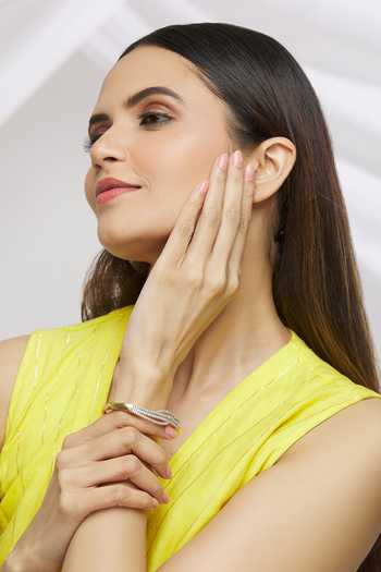Samyukta Singhania_Gold Plated American Diamond Cutwork Embellished Bracelet_Online_at_Aza_Fashions