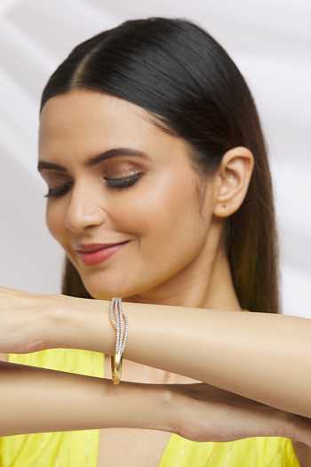 Shop_Samyukta Singhania_Gold Plated American Diamond Cutwork Embellished Bracelet_Online_at_Aza_Fashions