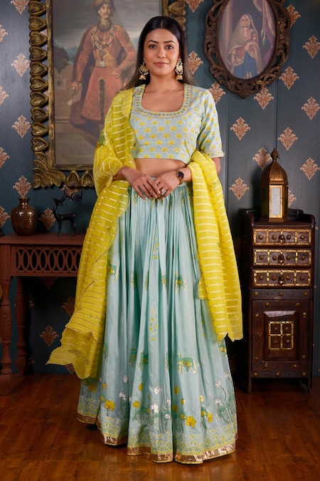 Blue And Green Color Combination Designer Lehenga Choli :: ANOKHI FASHION