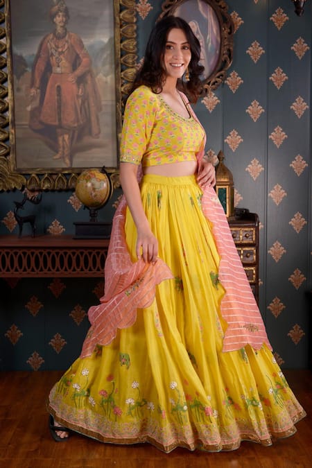 Shop Yellow Blended Cotton Printed Umbrella Lehenga Festive Wear Online at  Best Price | Cbazaar