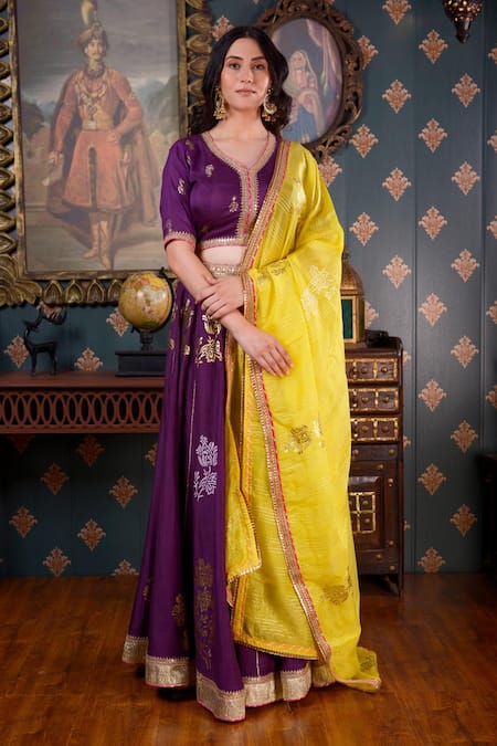 Purple Banarasi Silk Lehenga Set Design by Studio Iris at Pernia's Pop Up  Shop 2024