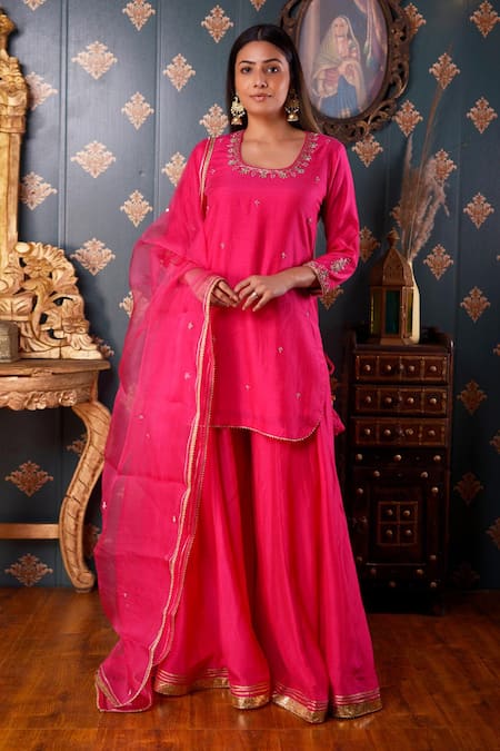 Abbaran Cotton Silk Kurta Gharara Set 