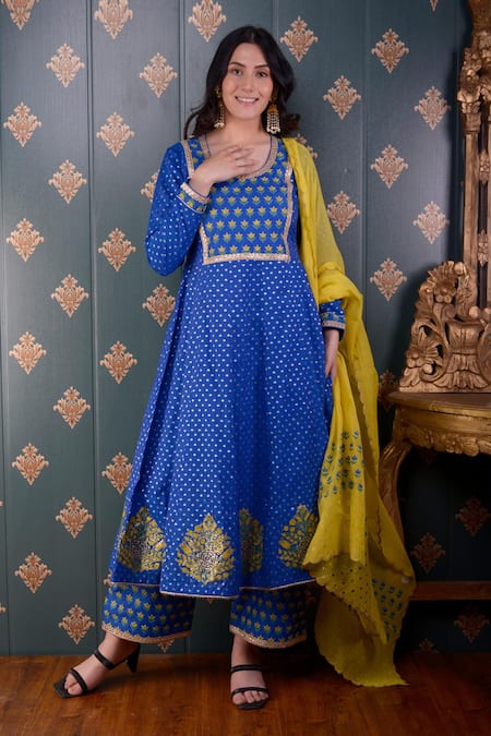 Abbaran Banarasi Chanderi Anarkali Palazzo Set 