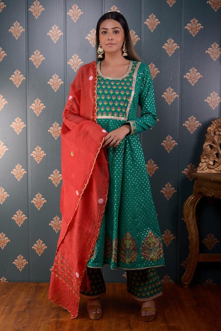 Abbaran Banarasi Chanderi Anarkali Set 