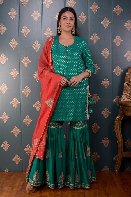 Abbaran Banarasi Chanderi Kurta Sharara Set 