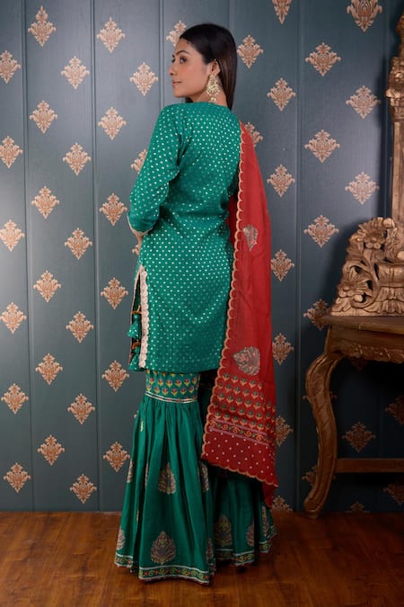 Abbaran Banarasi Chanderi Kurta Sharara Set