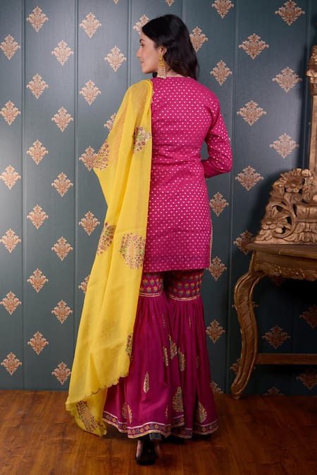 Abbaran Banarasi Chanderi Kurta Sharara Set