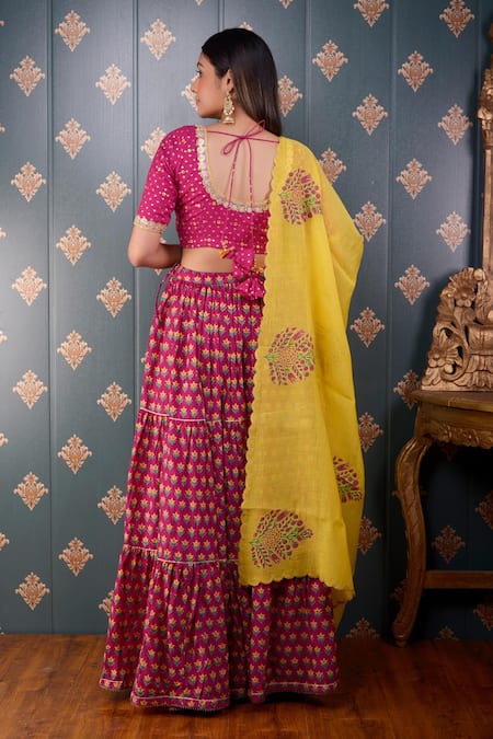 Abbaran Block Print Lehenga Set 