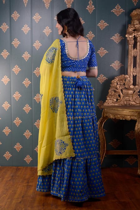 Abbaran Block Print Lehenga Set 