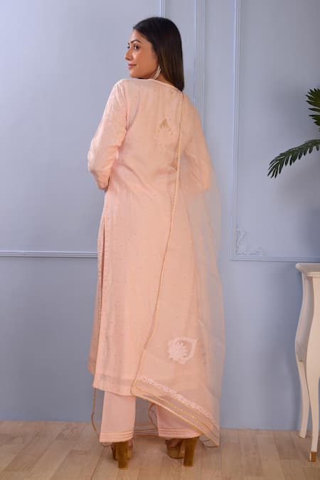 Shop Abbaran Pink Kurta- Silkpalazzo- Satindupatta- Organza Silk Set at Aza Fashions Shop_Abbaran_Pink Kurta- Silkpalazzo- Satindupatta- Organza Silk Set _at_Aza_Fashions