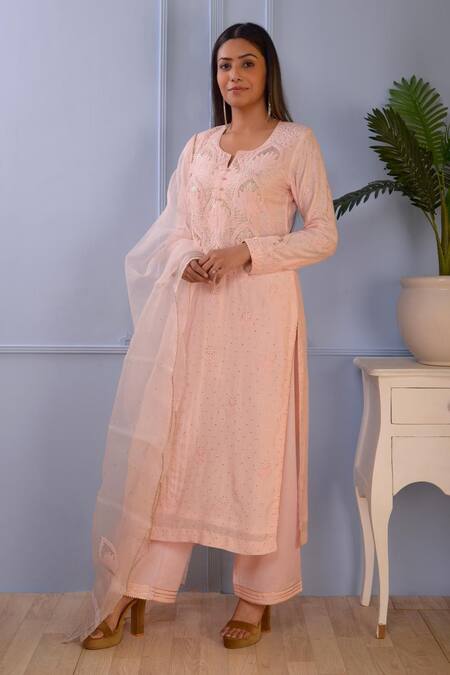 Shop Abbaran Pink Kurta- Silkpalazzo- Satindupatta- Organza Silk Set Online at Aza Fashions Shop_Abbaran_Pink Kurta- Silkpalazzo- Satindupatta- Organza Silk Set _Online_at_Aza_Fashions