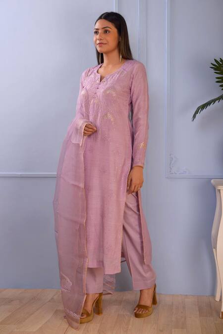 Shop_Abbaran_Purple Kurta- Silkpant- Satindupatta- Organza Lucknowi Silk Set _Online_at_Aza_Fashions