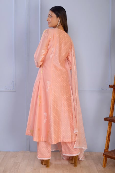 Shop Abbaran Pink Anarkali And Dupatta Chanderipalazzo- Cotton Satin Chanderi Palazzo Set at Aza Fashions Shop_Abbaran_Pink Anarkali And Dupatta Chanderipalazzo- Cotton Satin Chanderi Palazzo Set _at_Aza_Fashions