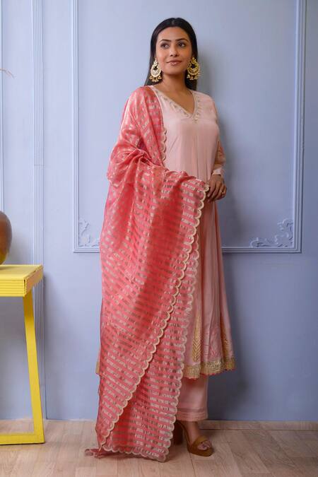 Abbaran Pink Anarkali- Silkpalazzo- Satindupatta- Banarasi Silk Set Online at Aza Fashions Abbaran_Pink Anarkali- Silkpalazzo- Satindupatta- Banarasi Silk Set _Online_at_Aza_Fashions