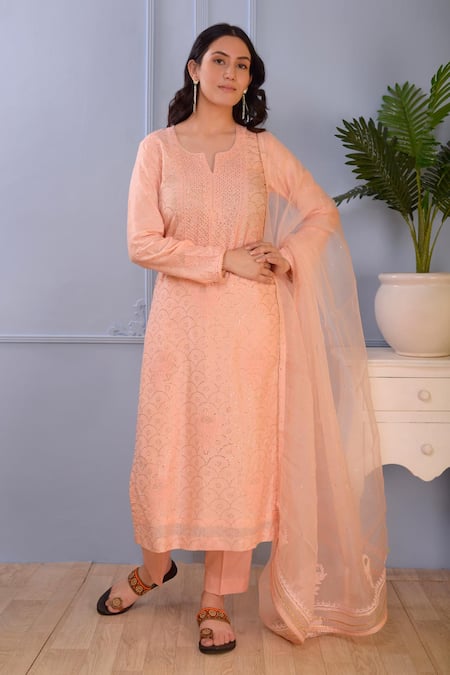 Abbaran Lucknowi Cotton Silk Kurta Set 