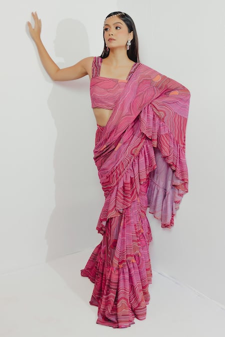 Payal & Zinal Printed Pre-Draped Saree With Blouse 