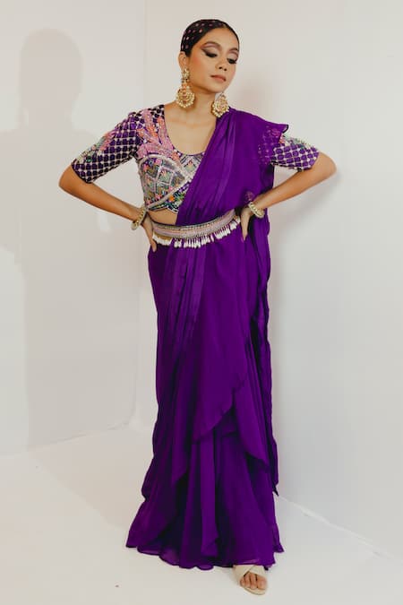 Payal & Zinal Pre-Draped Saree With Embroidered Blouse 