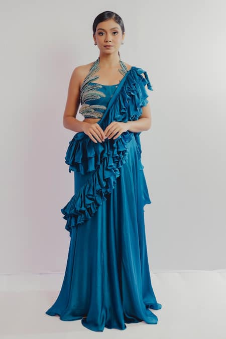 Payal & Zinal Ruffle Pre-Draped Saree With Blouse 