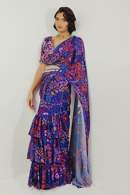 Payal & Zinal Printed Pre-Draped Saree With Blouse 