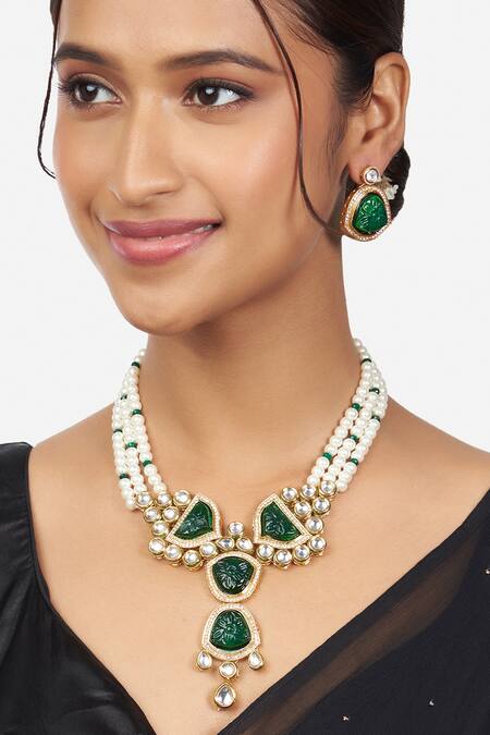Buy_Joules by Radhika_Gold Plated Stones Kundan Polki Necklace Set_Online_at_Aza_Fashions