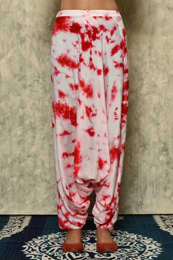 Khwaab By Sanjana Lakhani_Red Bamber Silk Tie Dye Mirror V Shibori Kaftan Tunic And Dhoti Pant Set _at_Aza_Fashions