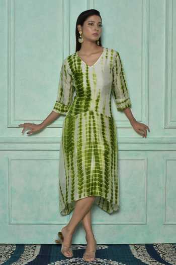Buy Arihant Rai Sinha Green Asymmetric Hem Shibori Dress at Aza Fashions Buy_Arihant Rai Sinha_Green Asymmetric Hem Shibori Dress_at_Aza_Fashions