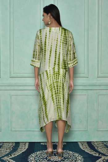 Shop Arihant Rai Sinha Green Asymmetric Hem Shibori Dress at Aza Fashions Shop_Arihant Rai Sinha_Green Asymmetric Hem Shibori Dress_at_Aza_Fashions