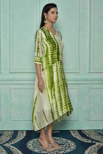 Arihant Rai Sinha Green Asymmetric Hem Shibori Dress Online at Aza Fashions Arihant Rai Sinha_Green Asymmetric Hem Shibori Dress_Online_at_Aza_Fashions