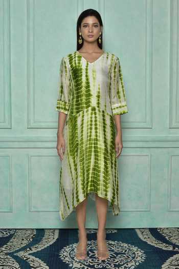 Buy Arihant Rai Sinha Green Asymmetric Hem Shibori Dress Online at Aza Fashions Buy_Arihant Rai Sinha_Green Asymmetric Hem Shibori Dress_Online_at_Aza_Fashions