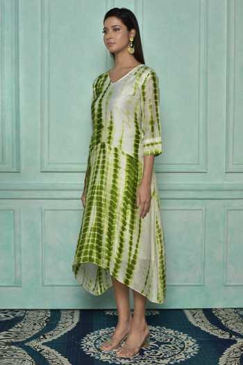 Shop Arihant Rai Sinha Green Asymmetric Hem Shibori Dress Online at Aza Fashions Shop_Arihant Rai Sinha_Green Asymmetric Hem Shibori Dress_Online_at_Aza_Fashions