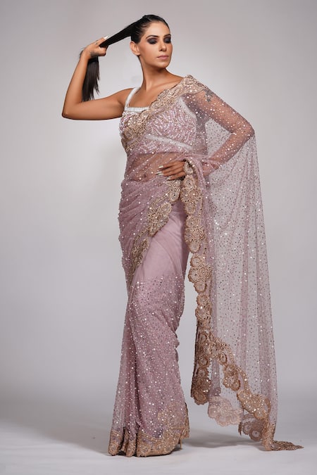 Buy_Shruti S_Purple Blouse , Saree Star Cutdana, Pearl, Sequin, Embroidered With _Online_at_Aza_Fashions