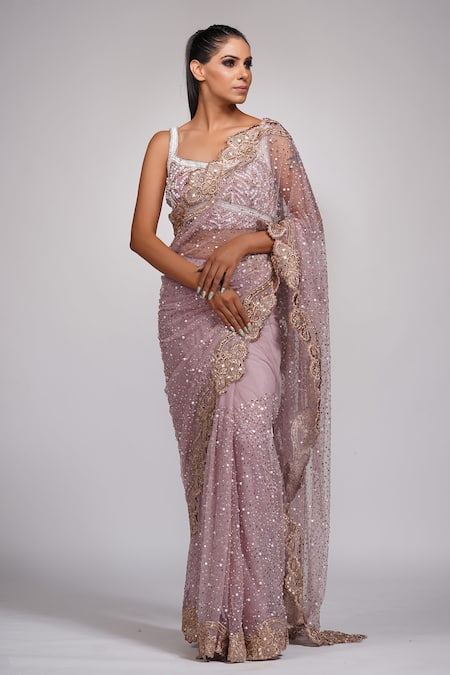 Shop_Shruti S_Purple Blouse , Saree Star Cutdana, Pearl, Sequin, Embroidered With _Online_at_Aza_Fashions