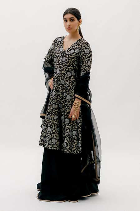 Sobariko Floral Brocade Anarkali Palazzo Set 