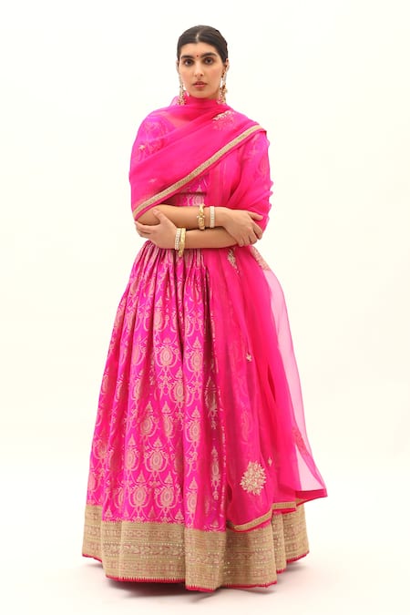 Buy Pink Brocade Dupatta Georgette Aisha Woven Bridal Lehenga Set For Women  by Gulabo Jaipur Online at Aza Fashions.