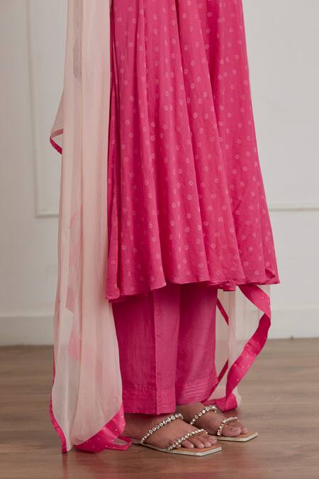 Label Nimbus_Fuchsia Kurta  Chanderi Silk Printed Floral Round Anarkali Pant Set_at_Aza_Fashions