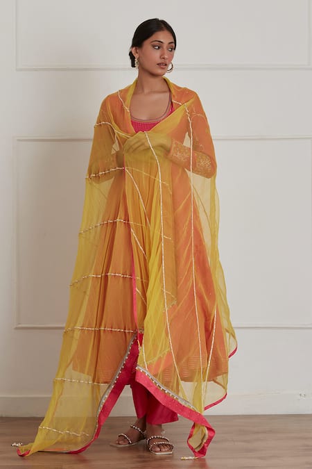 Label Nimbus_Fuchsia Printed Deep Round Neck Anarkali Set _Online_at_Aza_Fashions