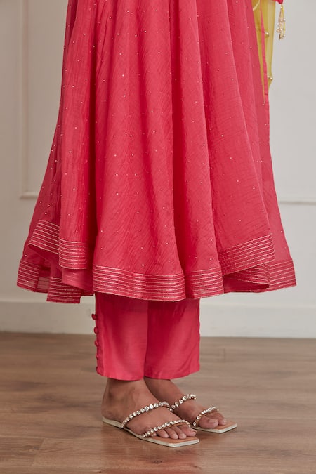 Label Nimbus_Fuchsia Printed Deep Round Neck Anarkali Set _at_Aza_Fashions