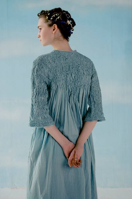 Buy_Ilk_Blue Plain V Neck Kurta _Online_at_Aza_Fashions