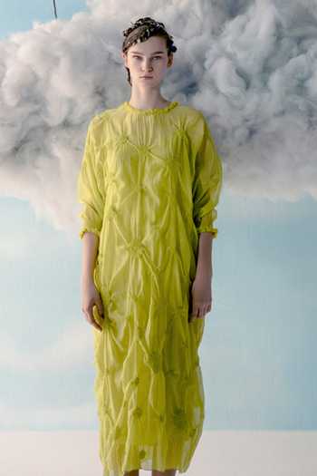 Ilk_Yellow Smocked Round Puff Sleeve Dress _Online_at_Aza_Fashions